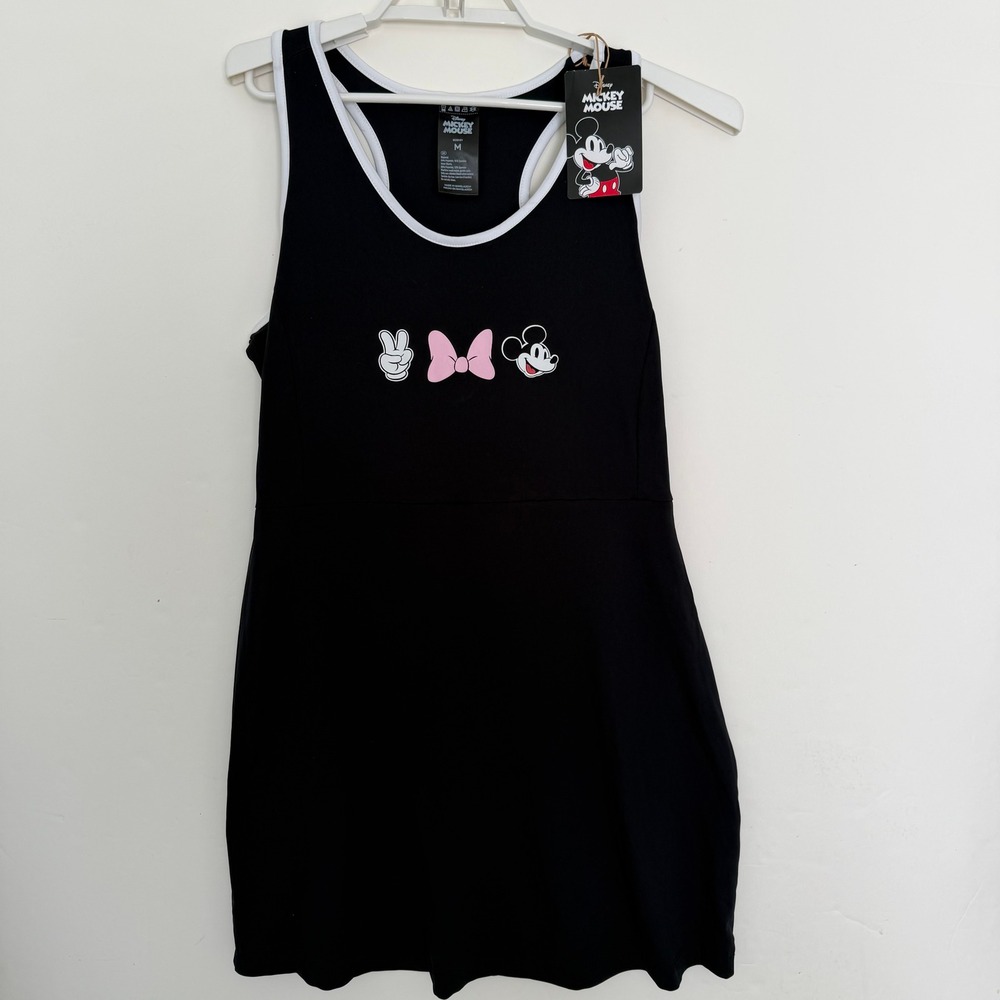 Disney Mickey Mouse Athleisure Dress M Black Sleeveless Racerback Skort Dress